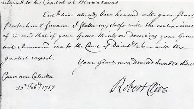 Signature of Robert Clive, 1757 by Unbekannt Unbekannt
